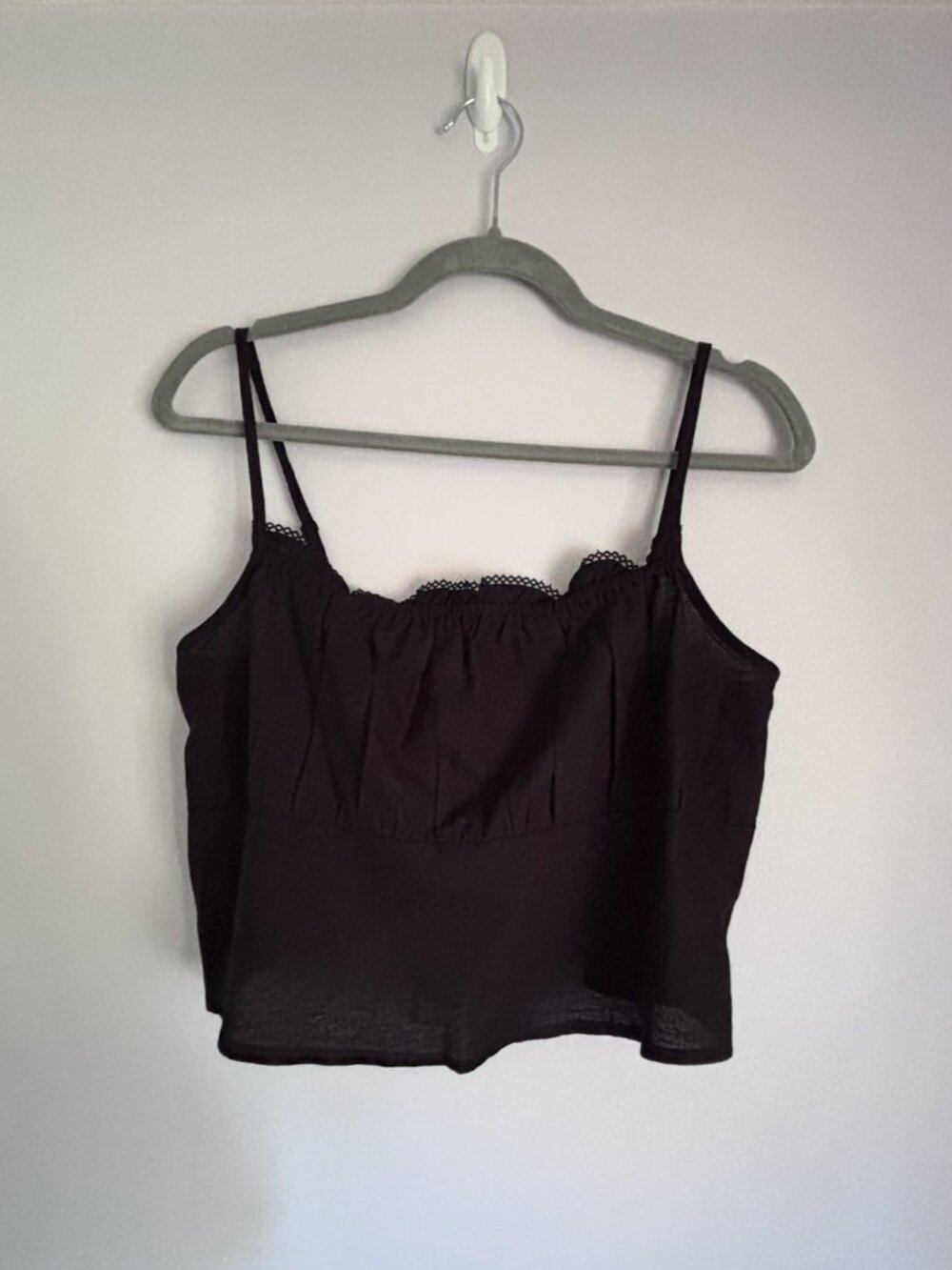 Nasty Gal Lace Trim Strappy Linen Mix Cami Black Sz. US 10 NWT
